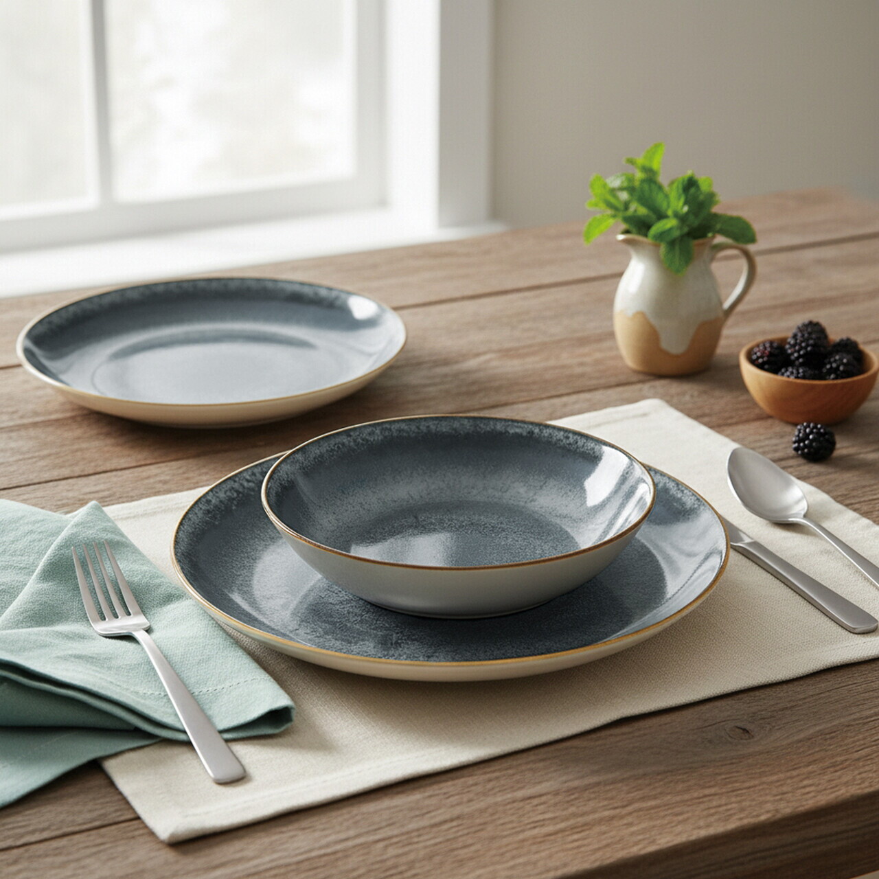 Serviciu de masa 18 piese Berlinger Haus, Aspen, ceramica, gri - imagine 6